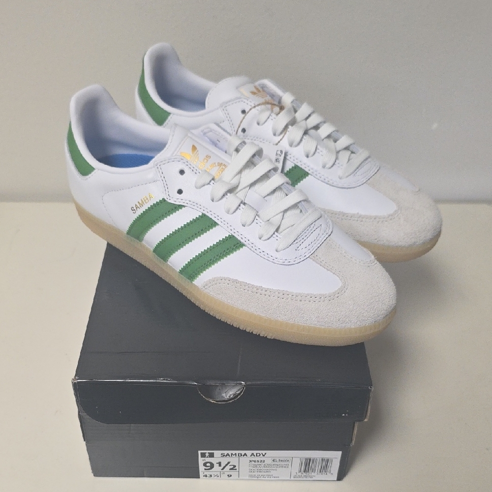 Adidas Samba ADV White/Green/Gum Sneakers Size Men's 9.5/Women's 10.5 JP8522 New